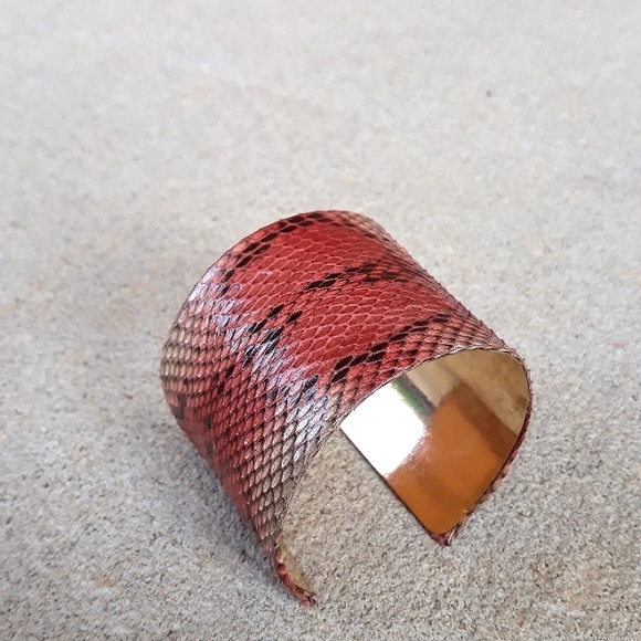 Pink/Hand Painted /Python Snakeskin Cuff Bracelet/Exotic/ Handcrafted - Picture 3 of 13